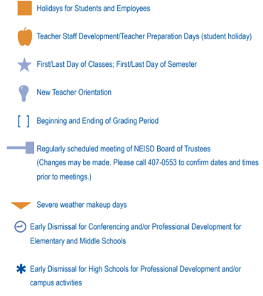 District School Academic Calendar Legend for Nimitz Middle