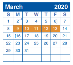 District School Academic Calendar for North East J J A E P for March 2020