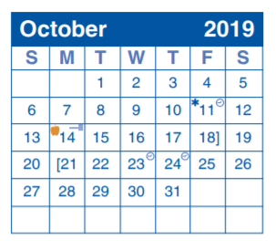 District School Academic Calendar for Driscoll Middle for October 2019