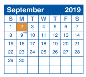 District School Academic Calendar for Hardy Oak Elementary School for September 2019