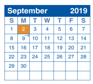 District School Academic Calendar for Frank Tejeda Middle School for September 2019