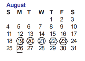 District School Academic Calendar for Colonies North Elementary School for August 2019