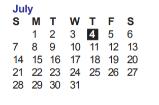 District School Academic Calendar for Excel Academy for July 2019