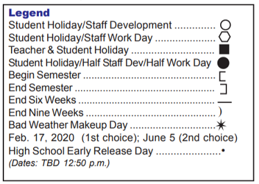 District School Academic Calendar Legend for Vocational  Transition Program