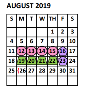 District School Academic Calendar for Doedyns Elementary for August 2019