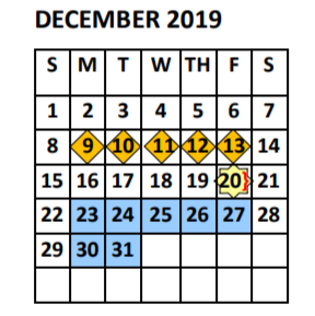 District School Academic Calendar for Lyndon B Johnson Junior High for December 2019