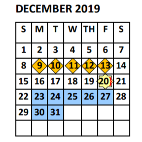 District School Academic Calendar for Yzaguirre Middle School for December 2019