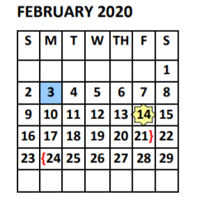 District School Academic Calendar for Doedyns Elementary for February 2020