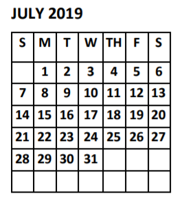 District School Academic Calendar for Napper Elementary for July 2019