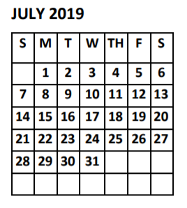 District School Academic Calendar for Doedyns Elementary for July 2019