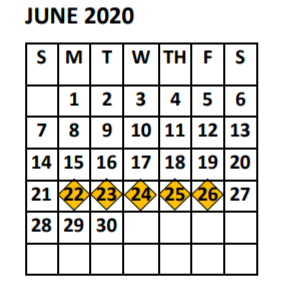 District School Academic Calendar for Garza Elementary for June 2020