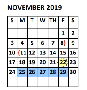 District School Academic Calendar for PSJA Memorial High School for November 2019