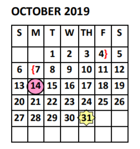 District School Academic Calendar for Zeferino Farias Elementary for October 2019