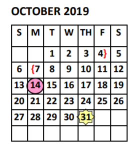 District School Academic Calendar for Garza Pena Elementary for October 2019