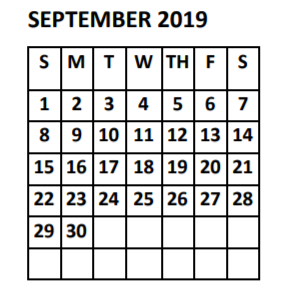 District School Academic Calendar for Clover Elementary for September 2019