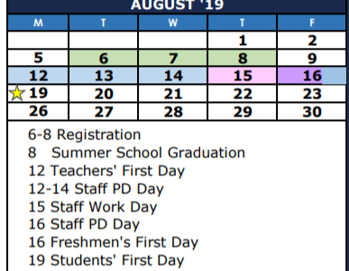 District School Academic Calendar for The Summit Intermediate for August 2019