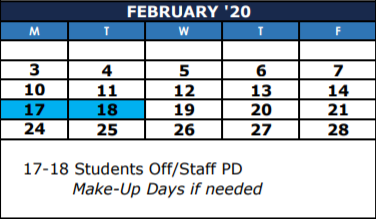 District School Academic Calendar for Bailey Elementary for February 2020