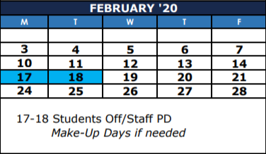 District School Academic Calendar for Garfield Elementary for February 2020