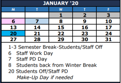 District School Academic Calendar for Morris Fifth Grade Center for January 2020