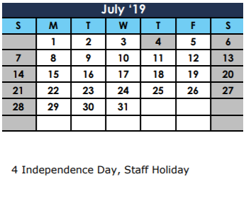 District School Academic Calendar for Challenger Middle School for July 2019
