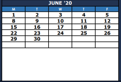 District School Academic Calendar for Guidance Center for June 2020