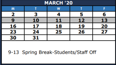 District School Academic Calendar for Young Elementary for March 2020