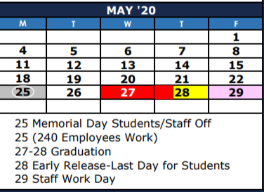 District School Academic Calendar for Mae Smythe Elementary for May 2020