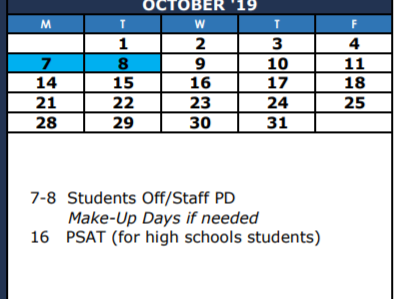 District School Academic Calendar for The Summit Intermediate for October 2019