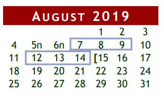 District School Academic Calendar for Berry Milller Junior High School for August 2019