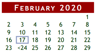 District School Academic Calendar for Brazoria Co J J A E P for February 2020