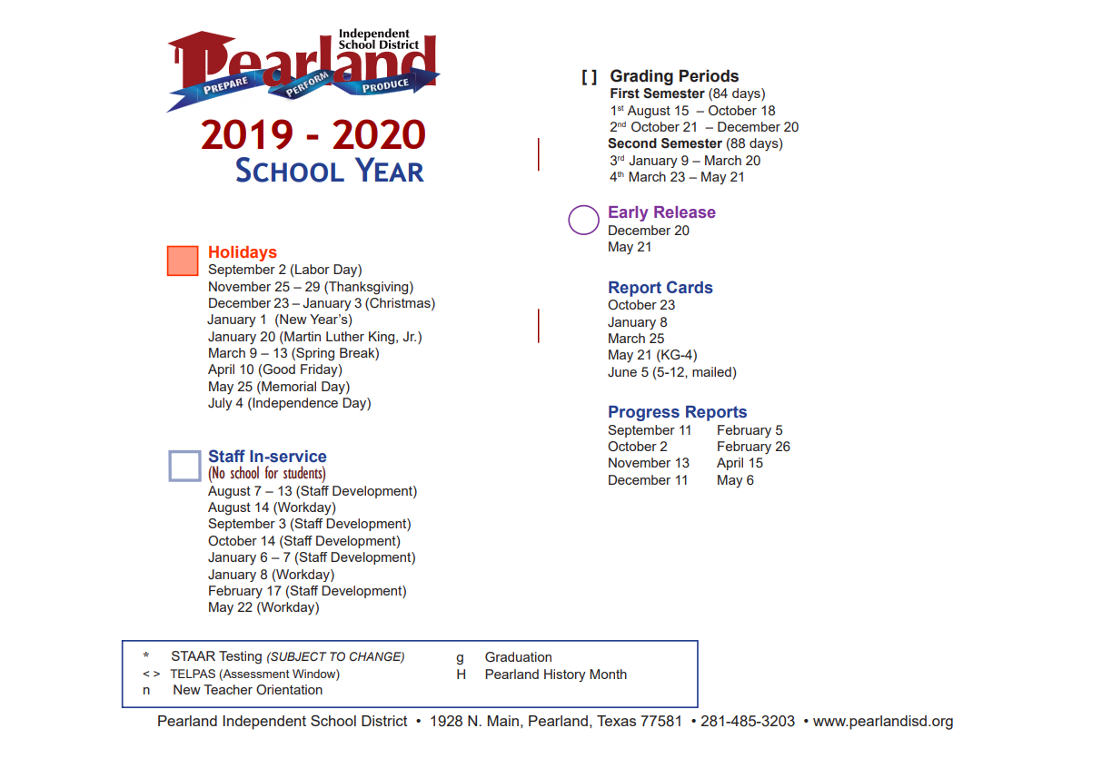 District School Academic Calendar Key for Brazoria Co J J A E P