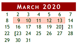 District School Academic Calendar for Brazoria Co J J A E P for March 2020