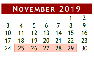 District School Academic Calendar for Brazoria Co J J A E P for November 2019
