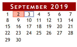 District School Academic Calendar for Brazoria Co J J A E P for September 2019