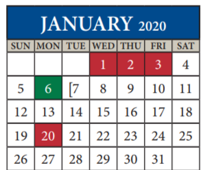 District School Academic Calendar for Travis Co J J A E P for January 2020