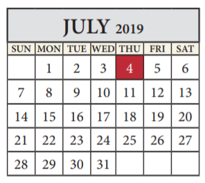 District School Academic Calendar for John B Connally High School for July 2019