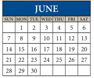 District School Academic Calendar for Kelly Lane Middle School for June 2020