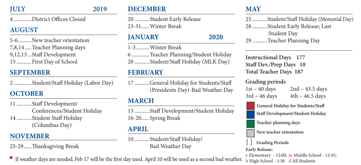 District School Academic Calendar Key for Parmer Lane Elementary