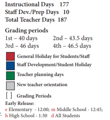 District School Academic Calendar Legend for Westview Middle School