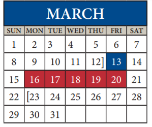 District School Academic Calendar for Travis Co J J A E P for March 2020