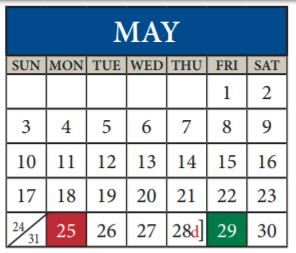 District School Academic Calendar for John B Connally High School for May 2020