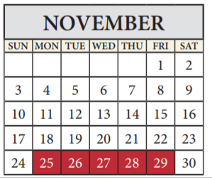 District School Academic Calendar for John B Connally High School for November 2019