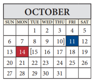 District School Academic Calendar for Alter Learning Ctr for October 2019