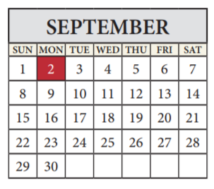 District School Academic Calendar for Travis Co J J A E P for September 2019