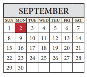 District School Academic Calendar for Delco Primary School for September 2019