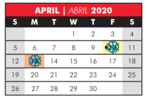 District School Academic Calendar for Plano Parkway Middle for April 2020