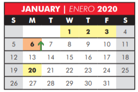 District School Academic Calendar for Adult Basic Ed for January 2020