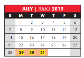 District School Academic Calendar for Jasper High School for July 2019