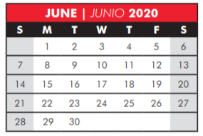 District School Academic Calendar for Dooley Elementary School for June 2020