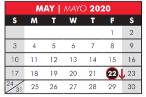 District School Academic Calendar for Memorial Elementary School for May 2020